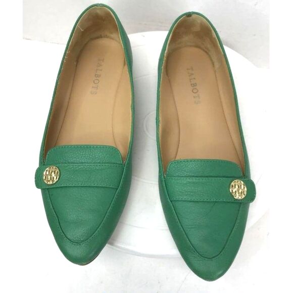 Talbots Francesca Tab Driving Moccasins - Pebbled Leather Green Slip-on Shoes -7 - Picture 1 of 11